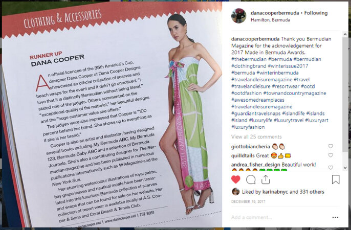 Ad of woman wearing Dana Cooper Bermuda wrap