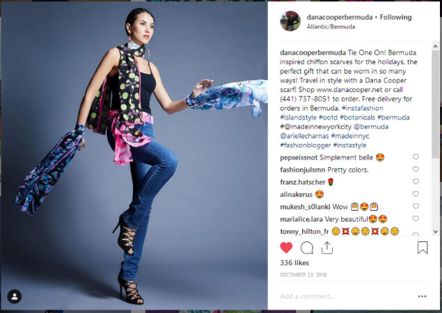 Ad of woman wearing Dana Cooper Bermuda scarfs