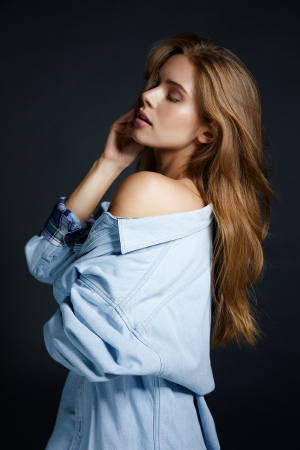 Woman in a denim jacket fashion shoot