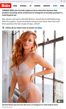 Danielle Moinet (aka Summer Rae, WWE female wrestler) in The Sun UK magazine